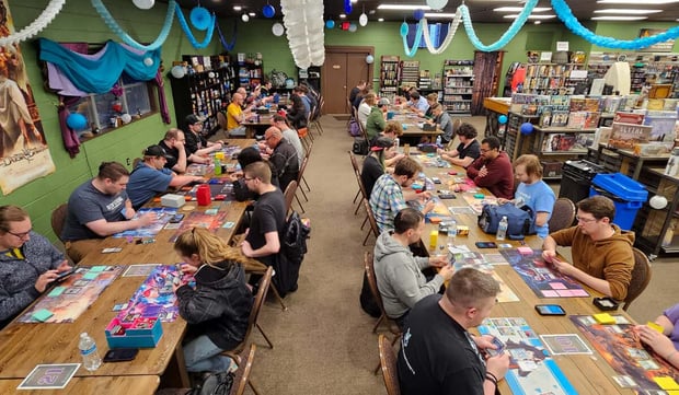 Customers playing in store 