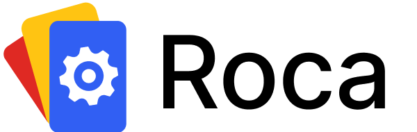 Roca written in black font with animated trading cards to the left